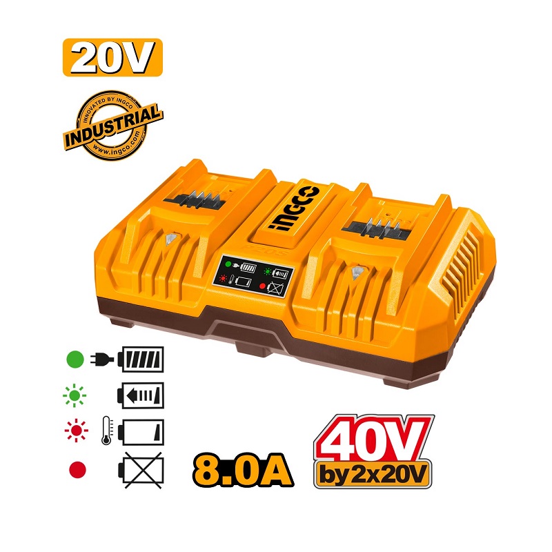 ingco_FCLI2082 Ταχυφορτιστής 2 Θέσεων 2x20V 4A+4A INGCO FCLI2082 - Image 1