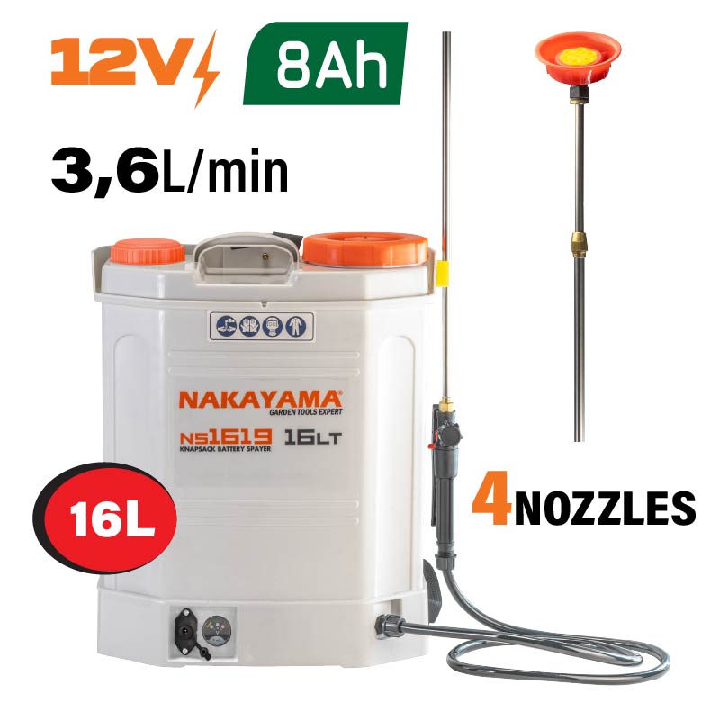 NS1619 NS1619 Ψεκαστήρας Πλάτης Μπαταρίας 12V,8Ah,16Lt με Ανοξείδωτο Τηλεσκοπικό Αυλό NAKAYAMA PRO 077992 - Image 1