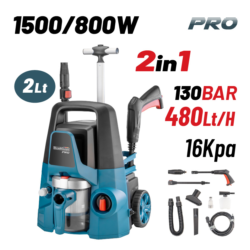 BORMANN_BPW3130 Πλυστικό Υψηλής Πίεσης 1600W 130Bar 480Lt Και Σκούπα Υγρών Στερεών 800W BPW3130 BORMANN Pro - Image 1