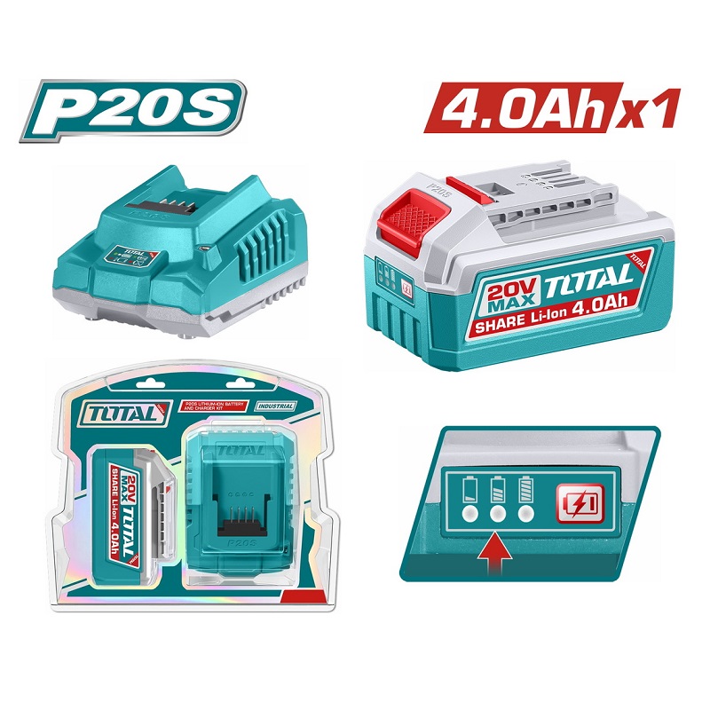 TFBCPK1012E Επαγγελματικό Σετ Μπαταρία Li-ion 20V 4Ah & Φορτιστής TOTAL TFBCPK1012E - Image 1