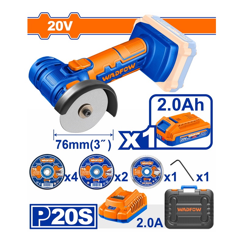 WLAP573 Mίνι Γωνιακός Τροχός Μπαταρίας Li-ion 20V / Μπαταρία 1x2Ah WADFOW WLAP573 - Image 1